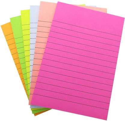 FRKB Ruled Multicolored Self Stick Note Pad of 4 x 6 inch 100 Sheets 100 Sheets Ruled, 5 Colors