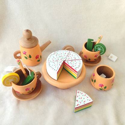 Taruh 22 Piece Wooden Tea Party Set| Tea Set With Rainbow Cake