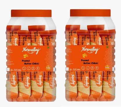 Hervalley Peanut Butter Chikk JAR 50 Pieces of 17g Each (Two JAR) Plastic Bottle