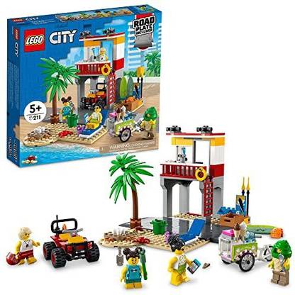 LEGO City Beach Lifeguard Station 60328 Building Kit for Ages 5+, with 4 Minifigures