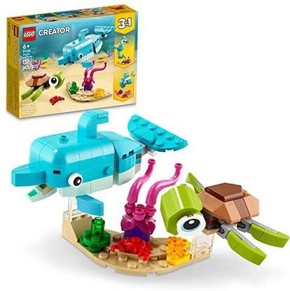 LEGO Creator 3in1 Dolphin and Turtle 31128 Building Kit; Features a Baby Dolphin and
