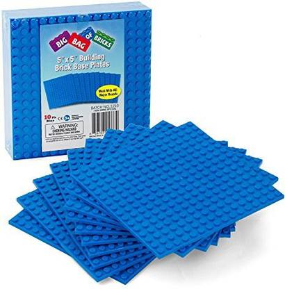 LEGO Scs Direct Brick Building Base Plates- Small 5"X5" Blue Baseplates 10 Pack - Tig