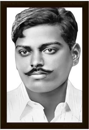 Braj Art Gallery Chandra Shekhar Azad Freedom Fighter B&W Portrait Photo Frame Digital Reprint 19.5 inch x 13.5 inch Painting