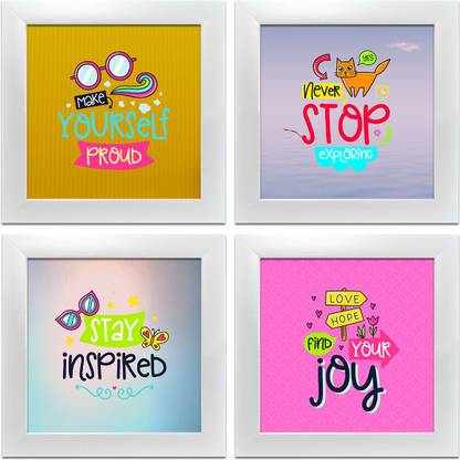 Make Yourself Proud,Never Stop Exploring,Stay Inspired, Find Your Joy Quote Motivational/Inspirational Poster Frame 9 X 9 Inch Paper Print