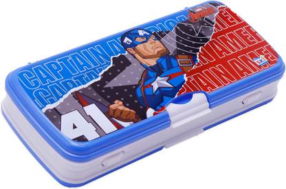 SKI Xylo Big Pencil Box with White Board Captain America Art Plastic Pencil Box