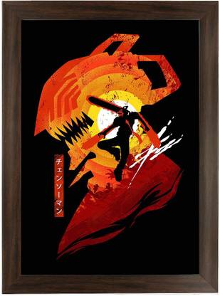 Chainsnow Man Anime Devil Hunter Poster with Brown Frame Paper Print