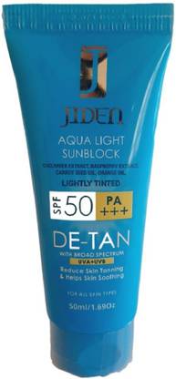 JIDEN Sunscreen - SPF 50 PA+++ Aqua Light Sunblock Cucumber Extract, Raspberry Extract, Carrot Seed Oil