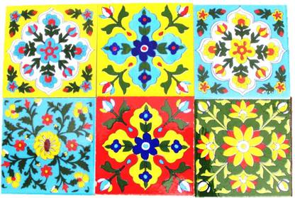 hc the crafts Ceramic Decorative wall tiles 4x4 inch multicolor pack of 6 Full Polished Modern