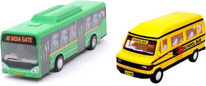 SABIRAT School Bus & Low Floor Bus Combo For Kids, Pull Back Toys [Multicolor, Pack 2]