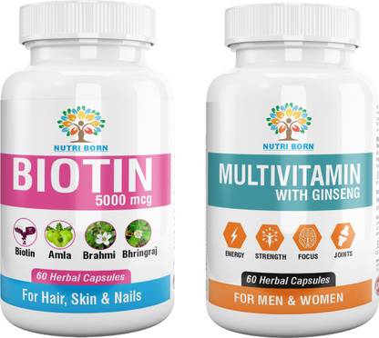 nutriborn Biotin Hair & Beard Growth & Multivitamin Probiotics, Immunity & Gut Combo