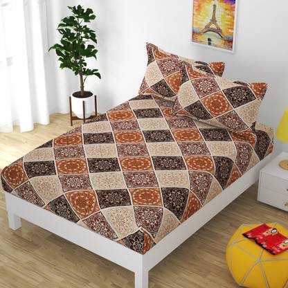 REYANSH DECOR 125 TC Polycotton Single Printed Flat Bedsheet