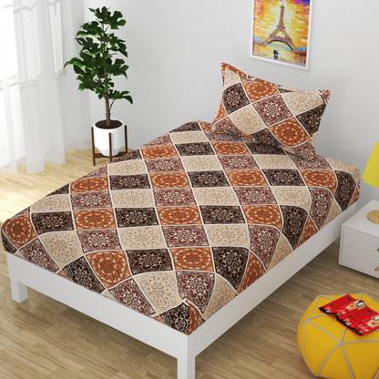 REYANSH DECOR Polycotton Single Flat 125 TC Printed Bedsheet