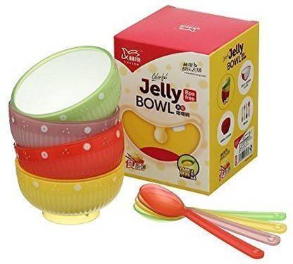 Bestie Toys Plastic Dessert Bowl Unbreakable Jelly Bowls Set of 4 Colorful bowls with 4 Colorful spoons