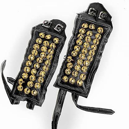 Elegant Casa Brass Ghungroo with Black Adjustable Leather Strap pad Bag 3-Line1.1 Cm Bells Ghungroo Bells