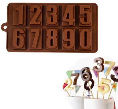 Delidge Silicone Chocolate Mould Numeric 0-9 Number Chocolate Cake 10 Cups Fondant Candy Silicon Mold