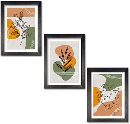 INSIGHT WORLD Abstract Leaf Modern Line Art Framed Wall Paintings for Home and Office Decor Digital Reprint 12.5 inch x 9.5 inch Painting