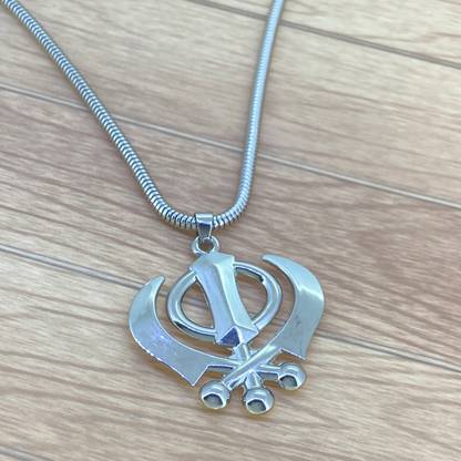 Devora Waheguru Ji Punjabi Khanda Sikh Sardar Khalsa Symbol Logo Locket Pendant Sterling Silver Alloy, Sterling Silver Pendant