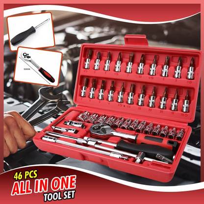 Chibro 46 in 1 Pcs Tool Kit & Screwdriver and Socket Set Multi Purpose Tool Case Hand Tool Kit