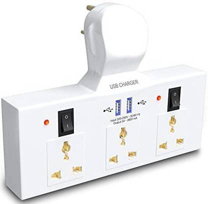 SEAHAVEN Power Champ 2.0 Dual USB Port With 3 Socket Extension Boards (White, 0 m 3  Socket Extension Boards