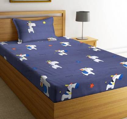 New leaf 220 TC Cotton Double Cartoon Fitted (Elastic) Bedsheet