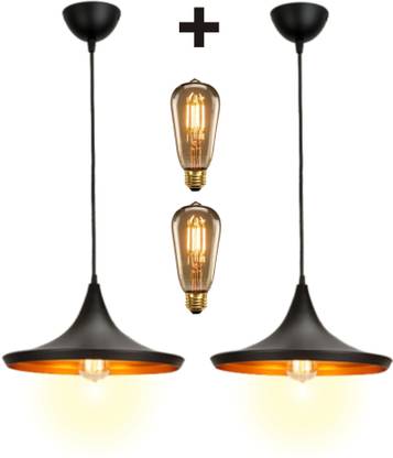Ample HQ- (WITH EDISON BULB) Modern Round SMALL 10" Tawa Shape Hanging Light, Ceiling Decorative Light, SPOT LIGHT (SET OF 2) Pendants Ceiling Lamp