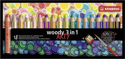 Stabilo Woody Arty 3-in-1 Colour Pencil | Pack of 18 | 10mm Round Shaped Color Pencils
