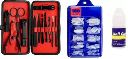 Lusty soul Manicure Pedicure Set Kit (SET OF 12) with Fake Nails,False Nails,Artificial Nails pack 100pcs (2 Items in the set)