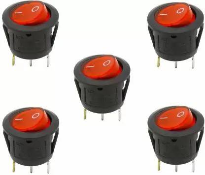 AQBP 3PIN Rocker Switch Round Switch 10A 125V AC with LED Light PACK OF 5 Electronic Components Electronic Hobby Kit