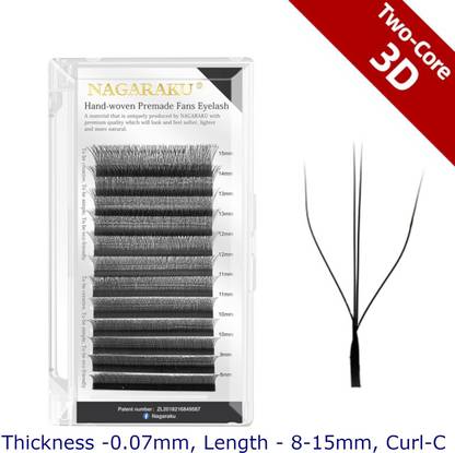 Nagaraku W Eyelash Extension 3D 2-Core Volume 0.07mm C curl 8-15mm Matte Black Eye Lashes