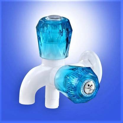 VVISW High Quality PVC Bib Cock 2 in 1 Water Tap Two Way Faucet with Wall Flange ( 15mm, 1/2inch Connector For Normal toti) Make Qualityable Bathroom Multypurpose water Tap ( Wall Mount Installation Type) Bib Tap Faucet