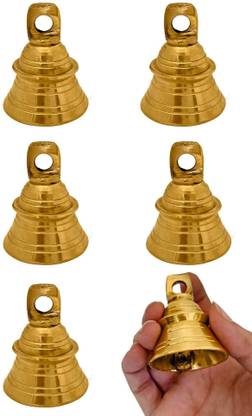 Satvik Set Of 6 Brass Bell (Size-1) with Hanging Loops Coaster Beach Decor Item Brass Decorative Bell