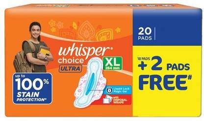 व्हिस्पर चॉइस XL 284 mm 20% वाइडर बैक - 20 पैड्स सैनिटरी पैड