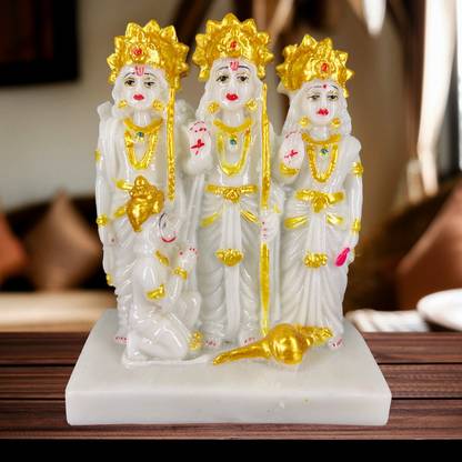 Elegant Lifestyle White Marble Ram Darbar Idol, Ram Parivaar Murti, Religious Gift, Office Home Decorative Showpiece  -  14 cm