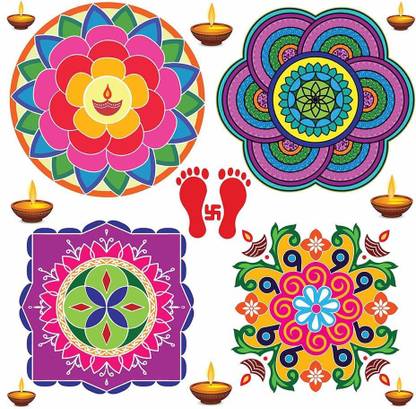 100yellow 60 cm Diwali Theme Rangoli Design Printed Floor Self Adhesive Sticker