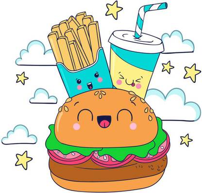 AK GRAPHICS 61 cm Burger and drinks wall sticker Self Adhesive Sticker