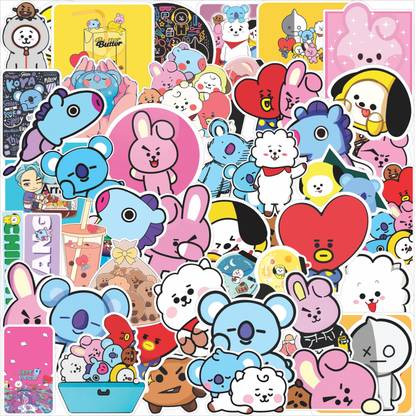 FlyBuy Hub 5.588 cm Cool BTS BT21 Self-adhesive Vinyl Stickers Multi-color And Beautiful 50 Sticker Self Adhesive Sticker