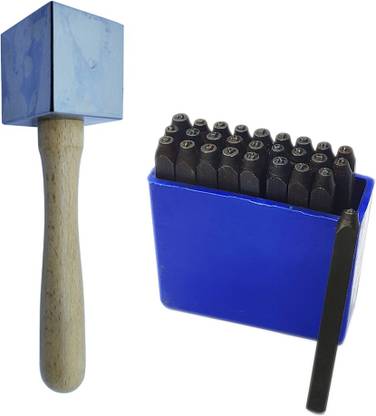 Luxuro Metal Stamping Punches 1mm Set of 27 pcs. with Square Head Stamping Hammer 8"