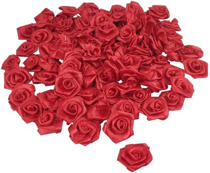 De-Ultimate (Pack of 90 Pc Approx) Red Mini Satin Rose Artificial Flower for Art & Craftwork