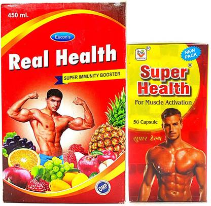 Gita Super Health 50 Capsule & Real Health Tonic 450ml For Body Building (Pack Of 2)