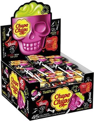 Chupa Chups Skull Strawberry Lime Flavored 24 Skull Lolipop 15g Each Product Of Turkey Strawberry Lollipop