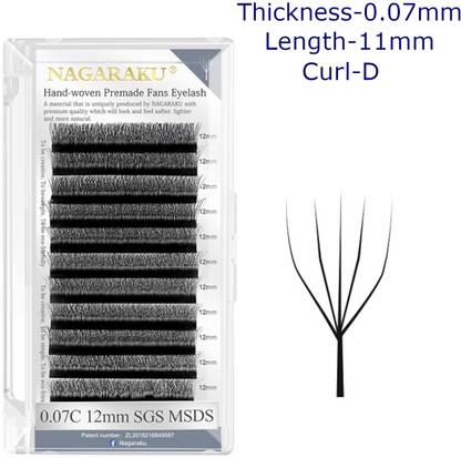 Nagaraku W Eyelash Extension 5D Premade 0.07mm D Curl 11mm Matte Black yy Eye Lashes