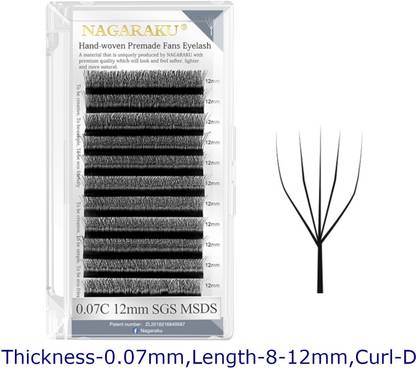 Nagaraku W Eyelash Extension 5D Premade 0.07mm D Curl 8-12mm Matte Black yy Eye Lashes