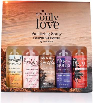 KIMIRICA No Germs Only Love Spray For Hand & Surface Gift Box (5x100ML, Combo Pack of 5) Hand Sanitizer Bottle