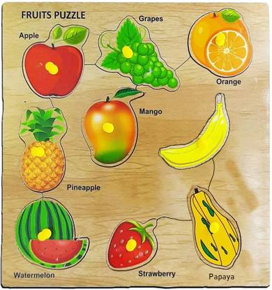 AMUSING Kids Educational Fruit Name Puzzle on Wooden Board