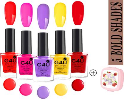 G4U Nail Polish Set By Nisha Ent New 5 Stylish Colors Nail paint 30062022A7 Lovender,Vermillion,Fuchsia Pink,Lemon Yellow,Tiger Blossom,