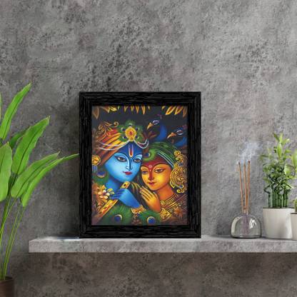 Indianara Radha Krishna Framed wall Painting with Table Top 2328TT(BK)-WITH GLASS Digital Reprint 8 inch x 6 inch Painting