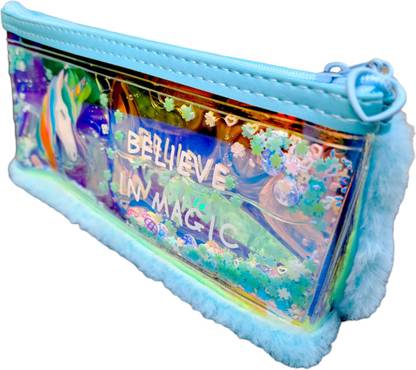 Senkiddpro Gel Pouch Beautiful Designer Fur Gel Filled Geometry/Pencil Box/Pouch with Gel Pen Art Polyester Pencil Box