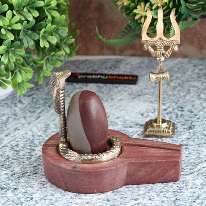 Prabhu Bhakti Original Ardhnarishwar Shivling with Brass Nagfani & Trishual for Home Puja Decorative Showpiece  -  5 cm