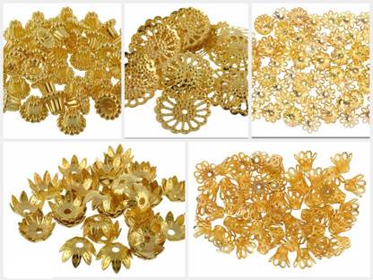 CRAFTLOVE Fancy Most Popular Gold Bead Cap Designs Pack Of 250 Caps 5 Designs