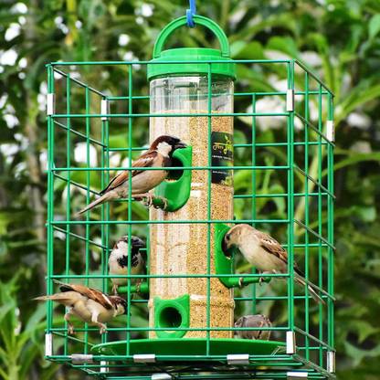 AMIJIVDAYA 6 Nozzle, Feeder with Metal Cage, Large Window Bird Feeder